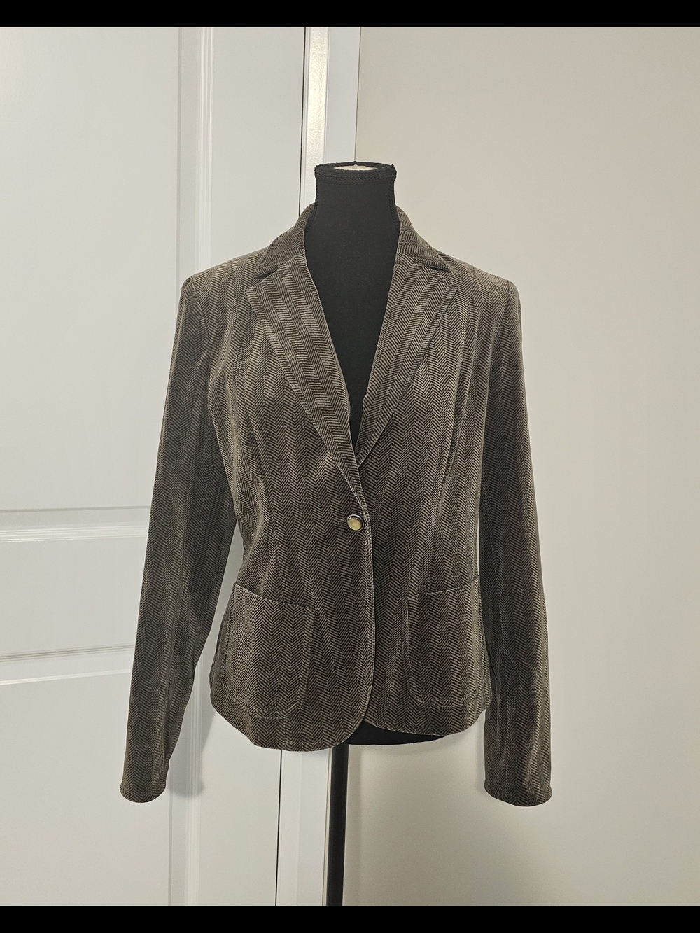 Anne Klein Brown Velvet Herringbone Blazer